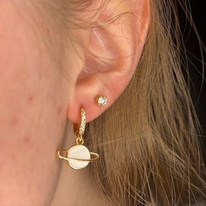 white planet dainty lever-back hoop earrings